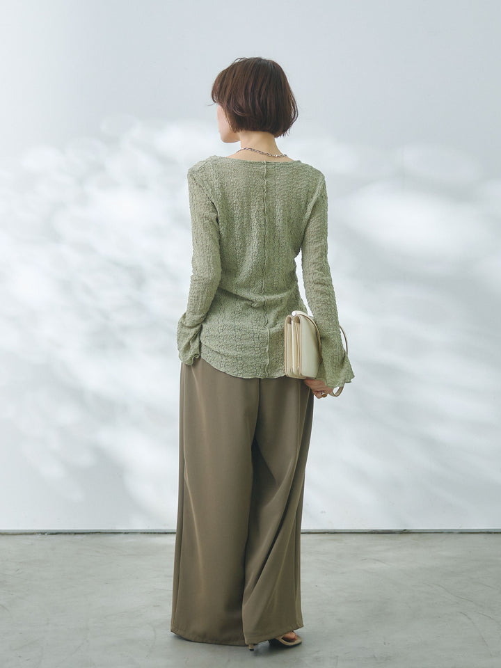 【Allure】[SET]ストレッチレースカーディガン+エステルツイルタックワイドパンツ(2set)