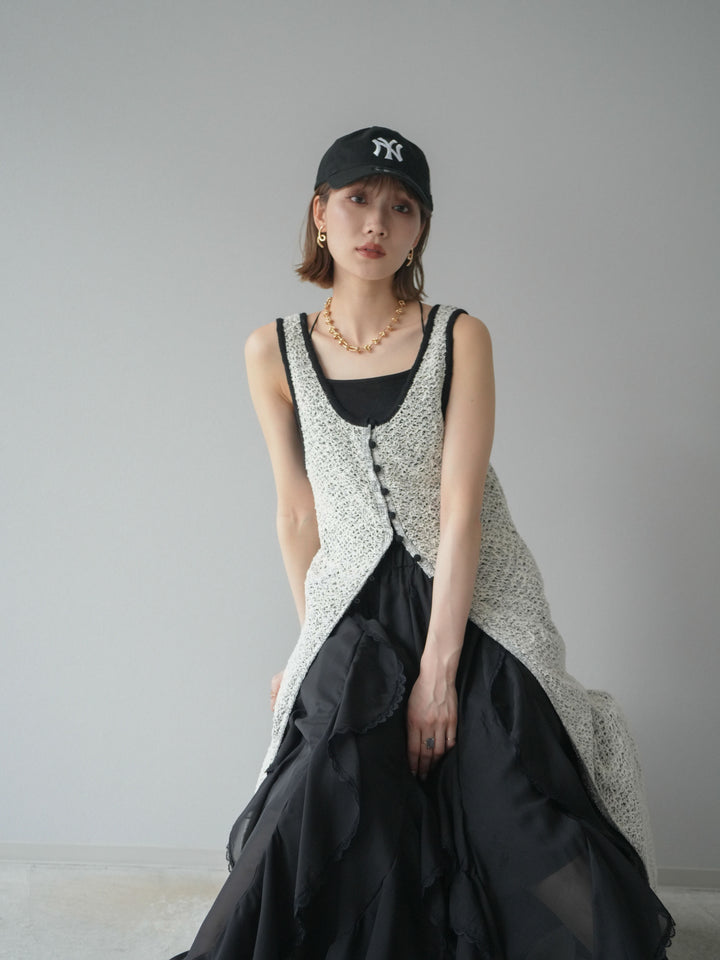 【預購】混紗前開衩洋裝/黑色