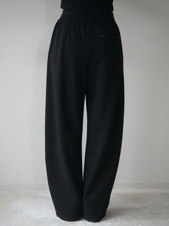 [予約]ステッチデザインウエストリブニットスエットパンツ/black