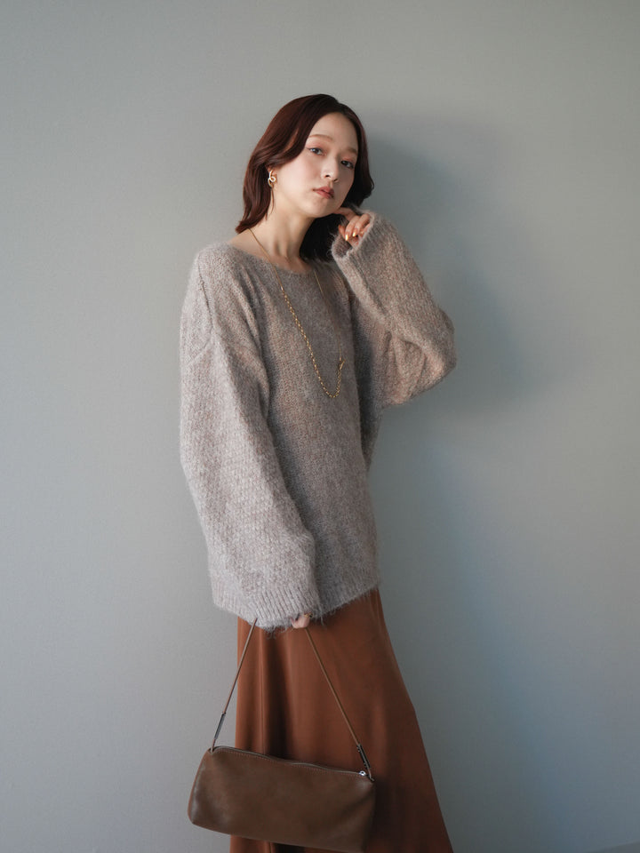 [SET]透かしデザインニットプルオーバー+ベルベットナロースカート(2set)