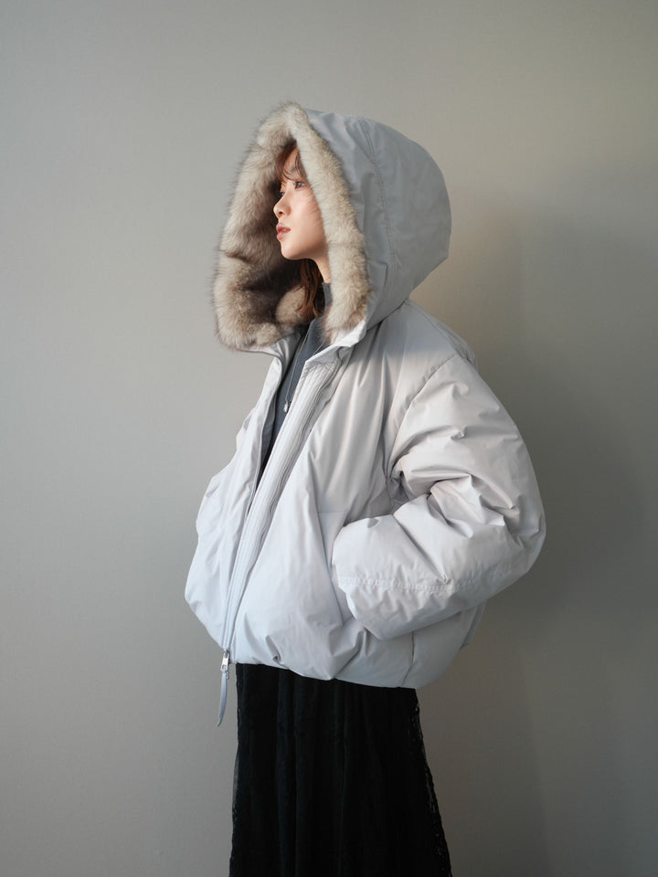 [予約]フードファーショートダウンコート/lightgray