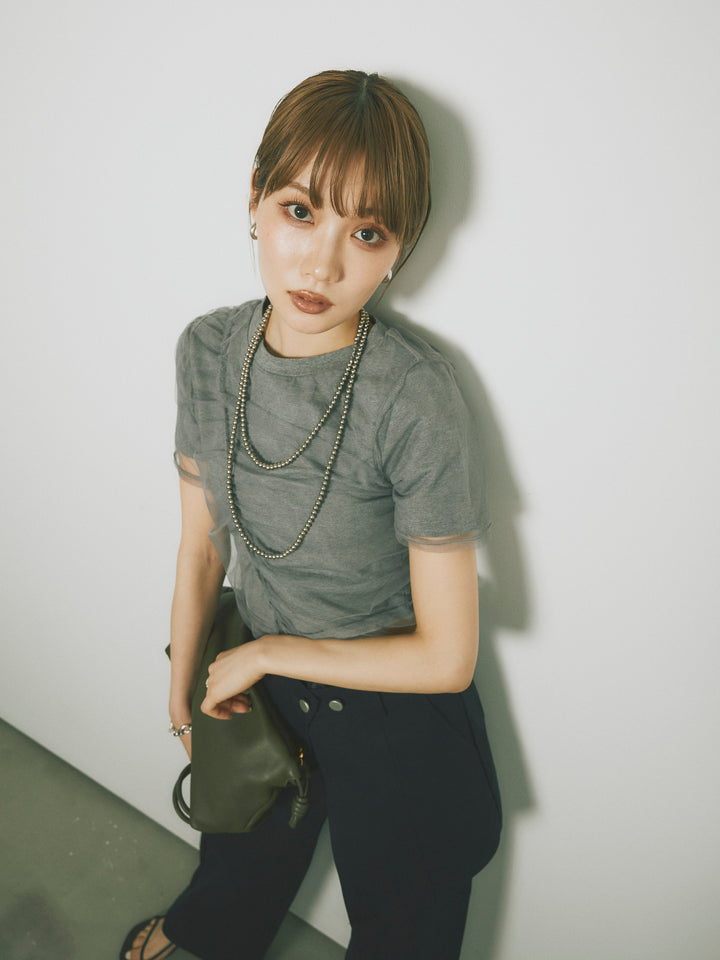 [予約]シャーリングチュールレイヤードTシャツ/グレー