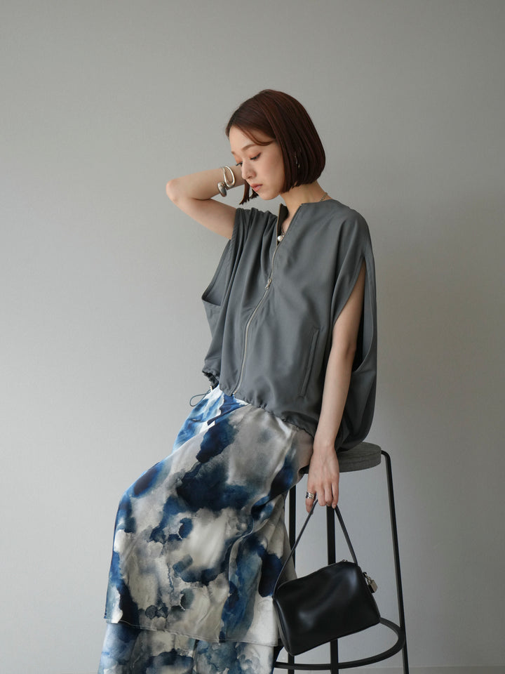 [予約]スリーブレスドロストZIPブルゾン/グレー