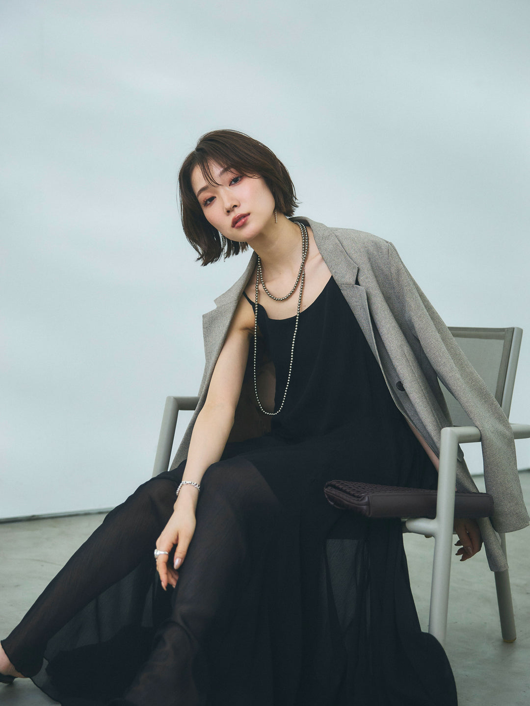 【魅力】[套裝] 蝴蝶結薄紗吊帶連身裙 + 蝴蝶結薄紗吊帶連身裙（兩件套裝）