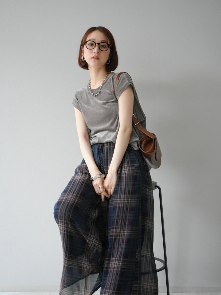 [予約]シアーフロッキーベロアルーズノースリーブTシャツ/チャコール