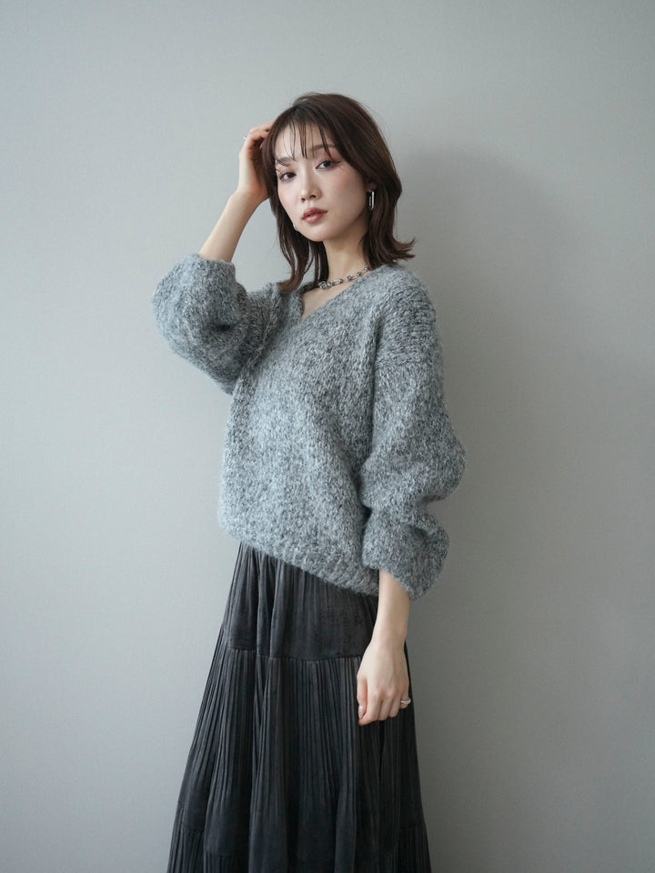 [SET]Vネックミックスヤーンニットプルオーバー+Vネックミックスヤーンニットプルオーバー(2set)