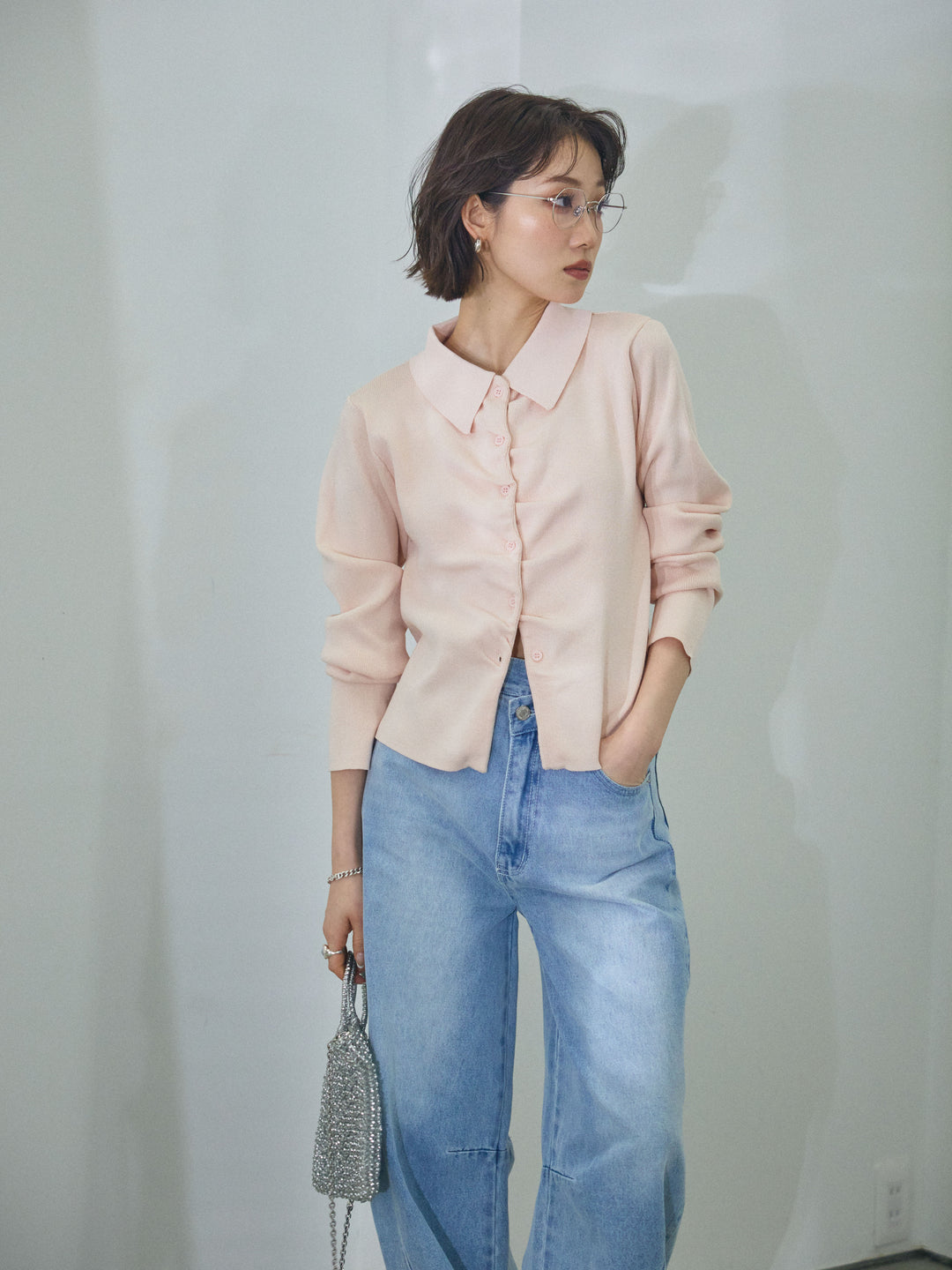 【Allure】[SET]襟付きギャザーニットカーディガン+襟付きギャザーニットカーディガン(2set)