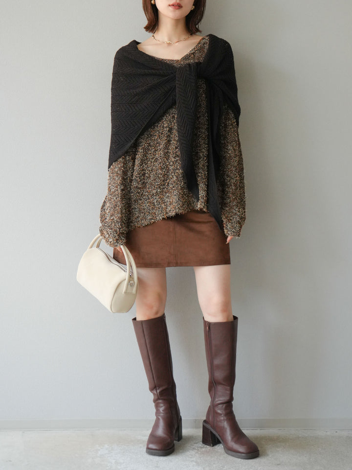 [予約]ミックステープヤーンVネックプルオーバー/オレンジ