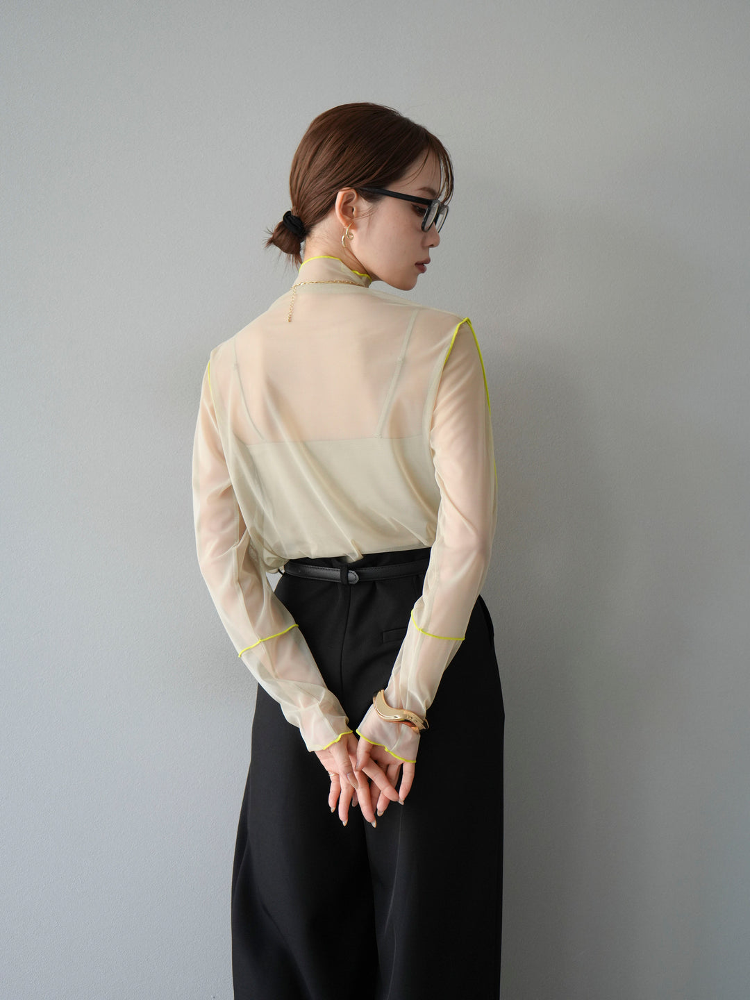 [予約]シアーパイピングカットソー/ピスタチオ×イエロー
