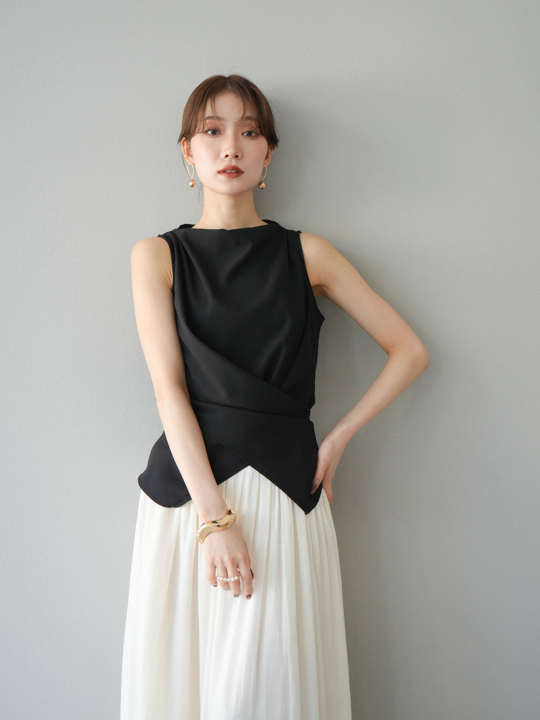 [SET]ノースリーブトップス＆シャイニーフレアスカートSET UP/(2set)