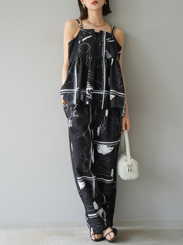 [予約]ペイント柄キャミソール/ブラック