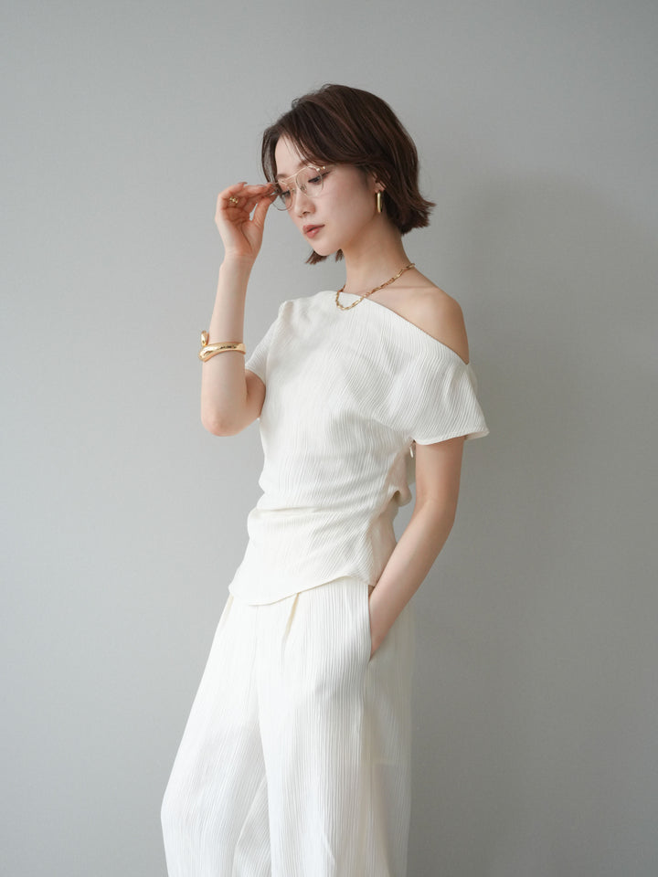 [予約]クレープアシンメトリーギャザートップス/white