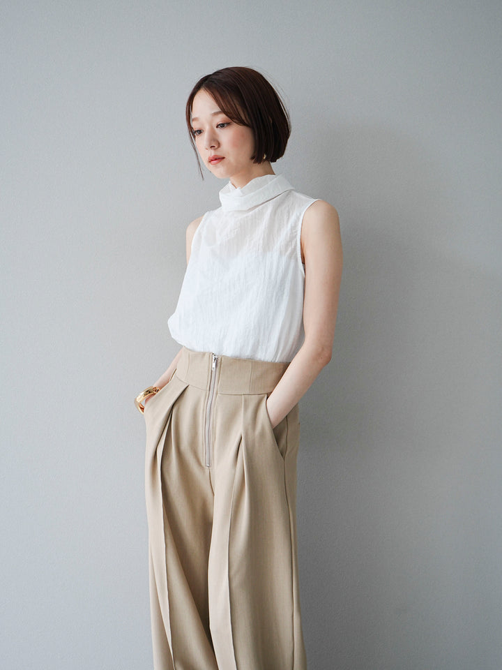 [SET] 後繫帶無袖上衣 + 拉鍊褶襉寬褲 (2 套)