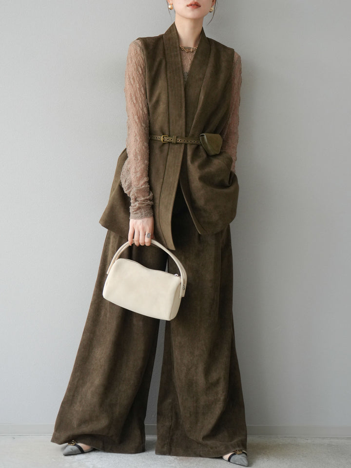 [SET]ポーチベルト付スウェードジレ×パンツSET UP(2set)