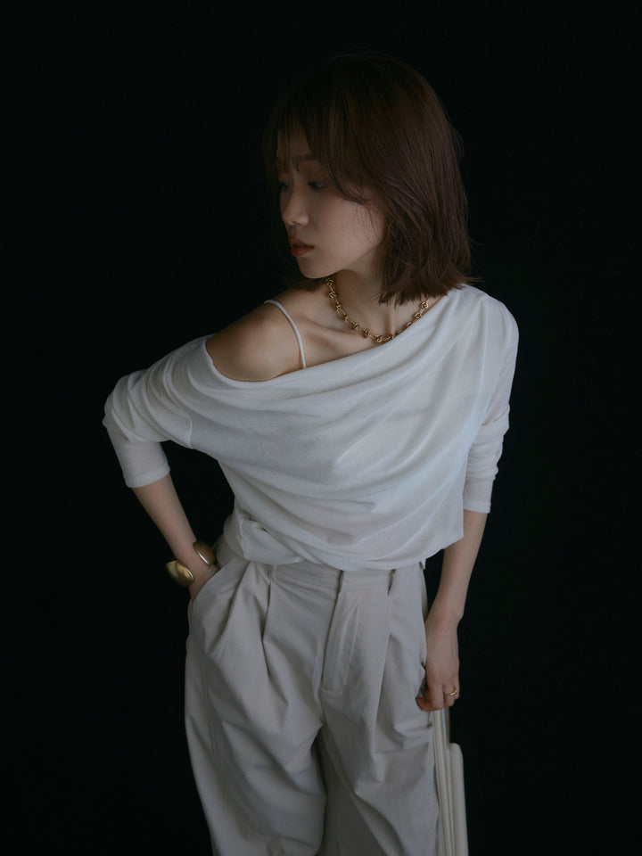 【Allure】[SET]シアーベロアタックデザイントップス+タフタワイドカーブパンツ(2set)