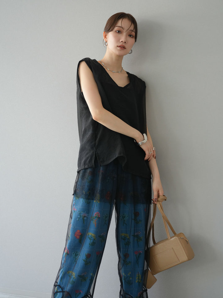 [予約]レースレイヤードオーガンジートップス/ブラック