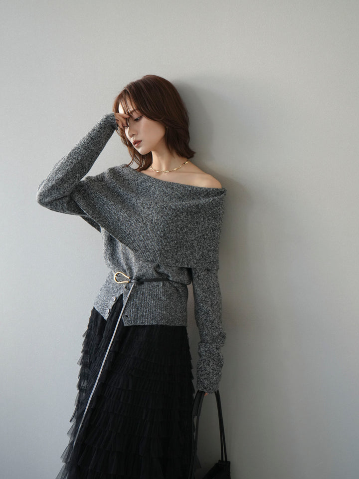 [予約]ミックスヤーンオフショルニットプルオーバー/ブラック