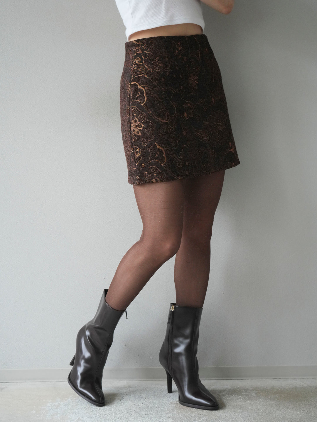 [予約]ジャガードミニスカート/brown