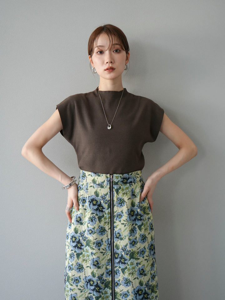 [SET]プチネックフレンチニットトップス+ゴブランフロントジップタイトスカート(2set)