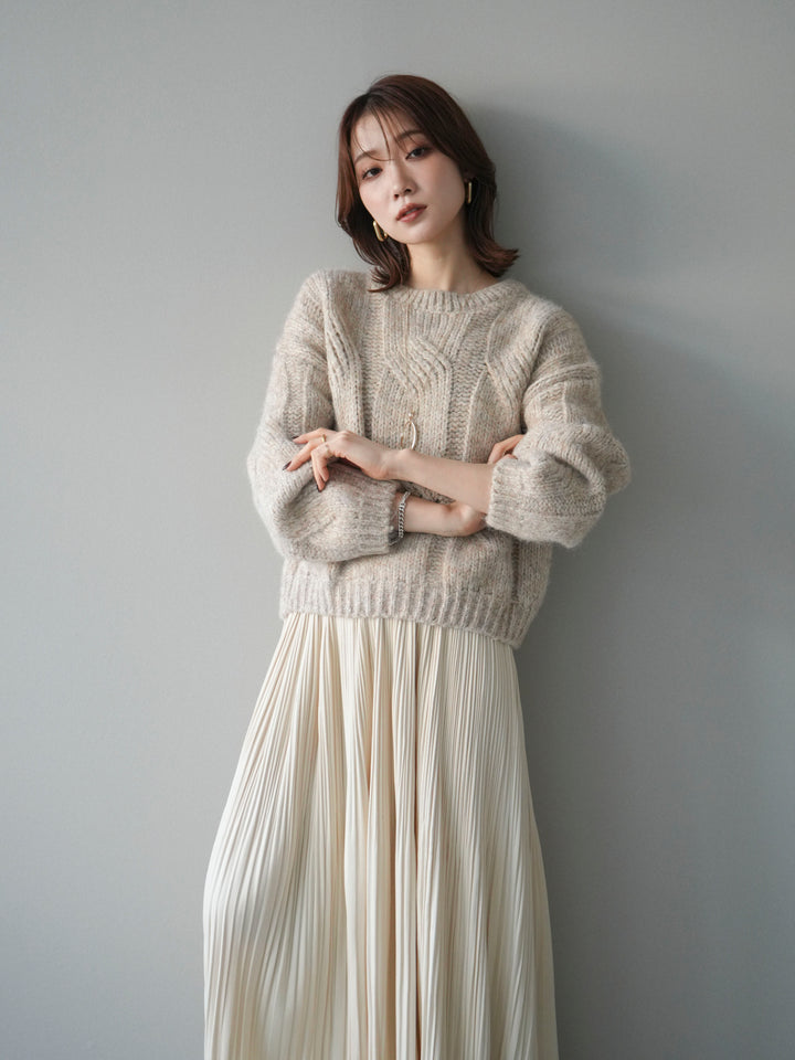 [予約]ワイドケーブルミックスニットプルオーバー/ivory