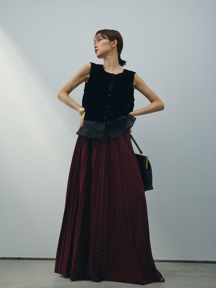 [予約]裾チュールベロアノースリーブプルオーバー/ブラック