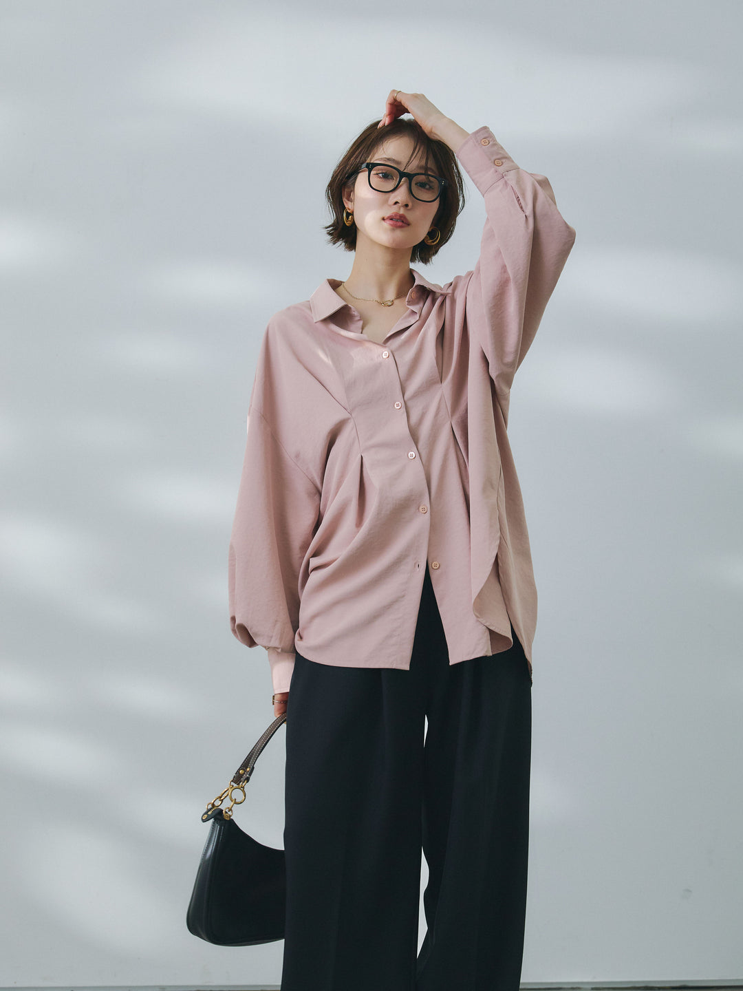 【魅力】【套裝】合成纖維束腰襯衫 + 合成纖維束腰襯衫（2 件套）