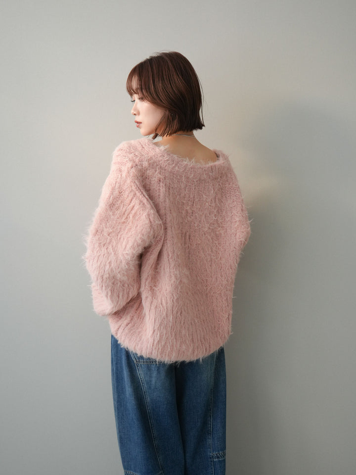 [SET]シャギーオーバーニットカーディガン+選べるアクセセット(2set)