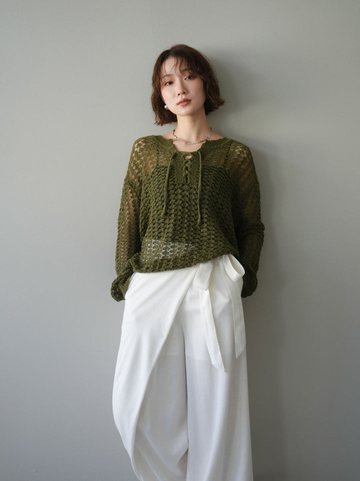[予約]パネルメッシュニットトップス/khaki