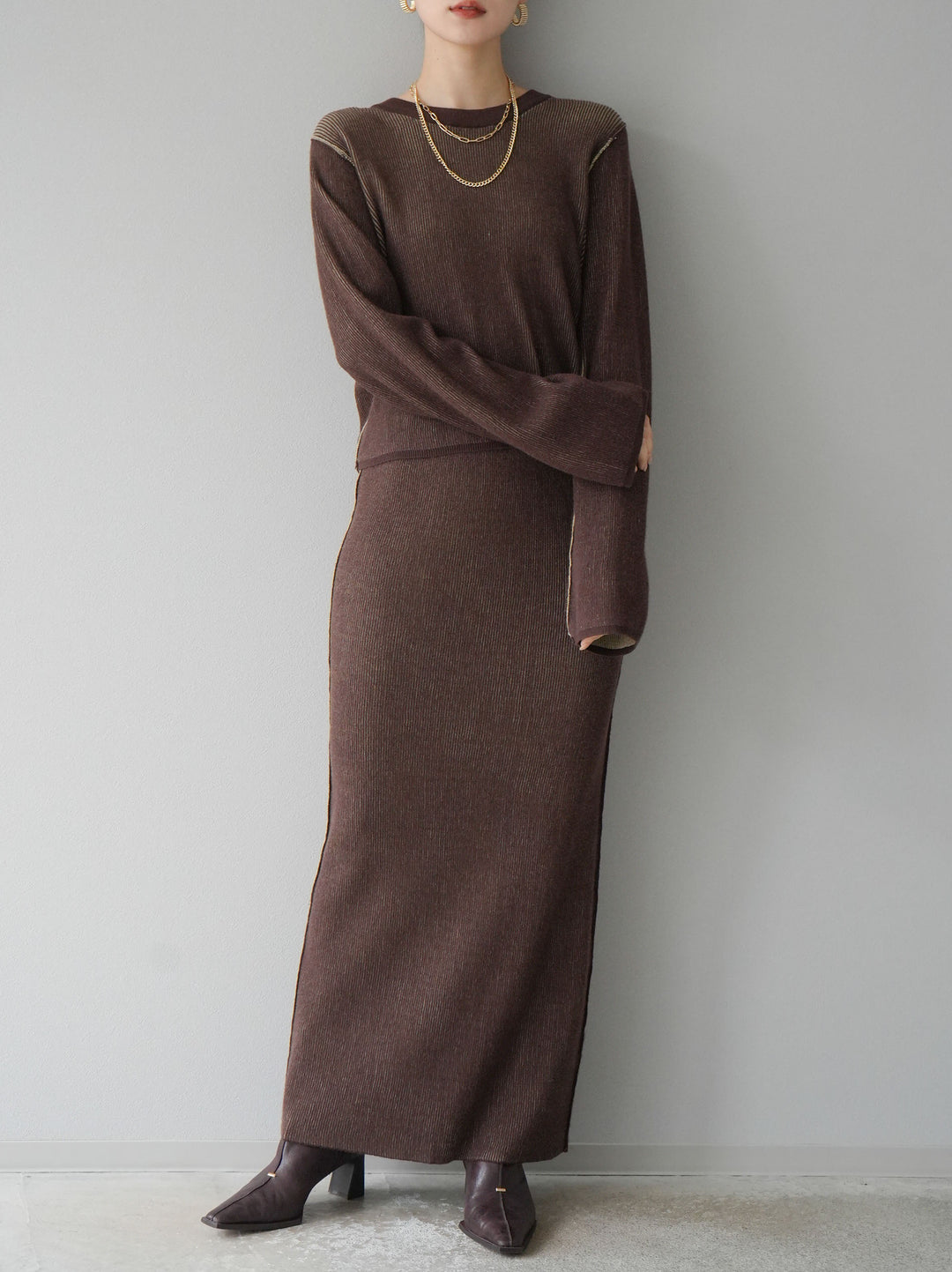 [套裝] 雙面配色羅紋針織套頭衫 + 可選飾品套裝（2 套）