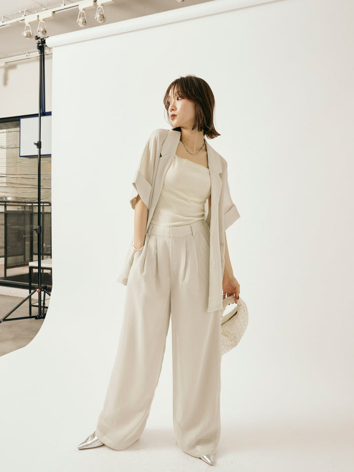 [予約]メッシュタックワイドパンツ/オフグレー