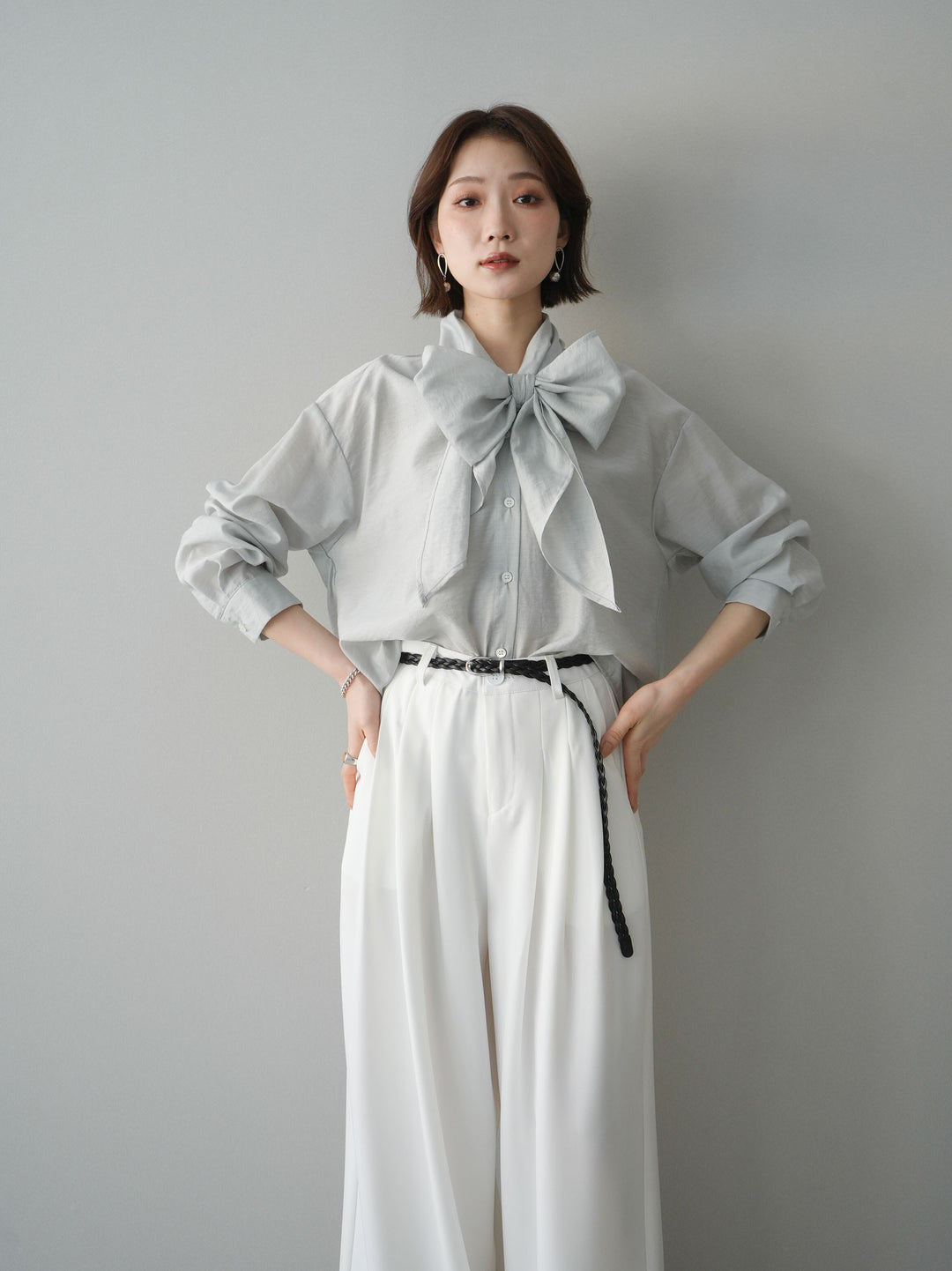 [予約]シアーボウタイブラウス/gray