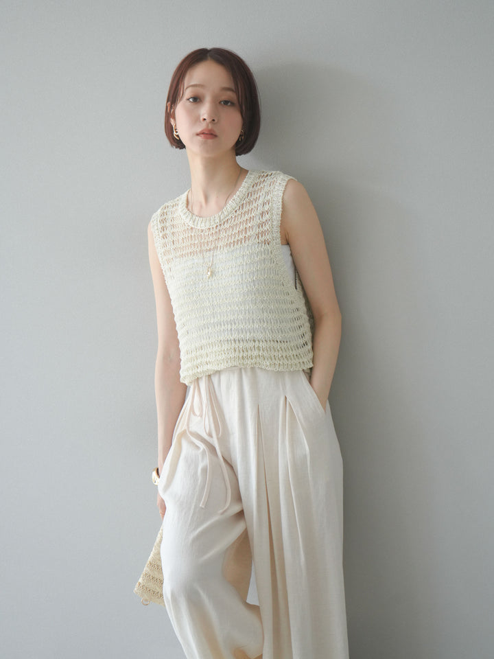 [予約]ミックスヤーン透かし編みニットタンクトップ/アイボリー
