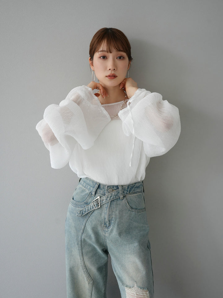 [Pre-order] Willow sheer shirred sleeve pullover/off-white