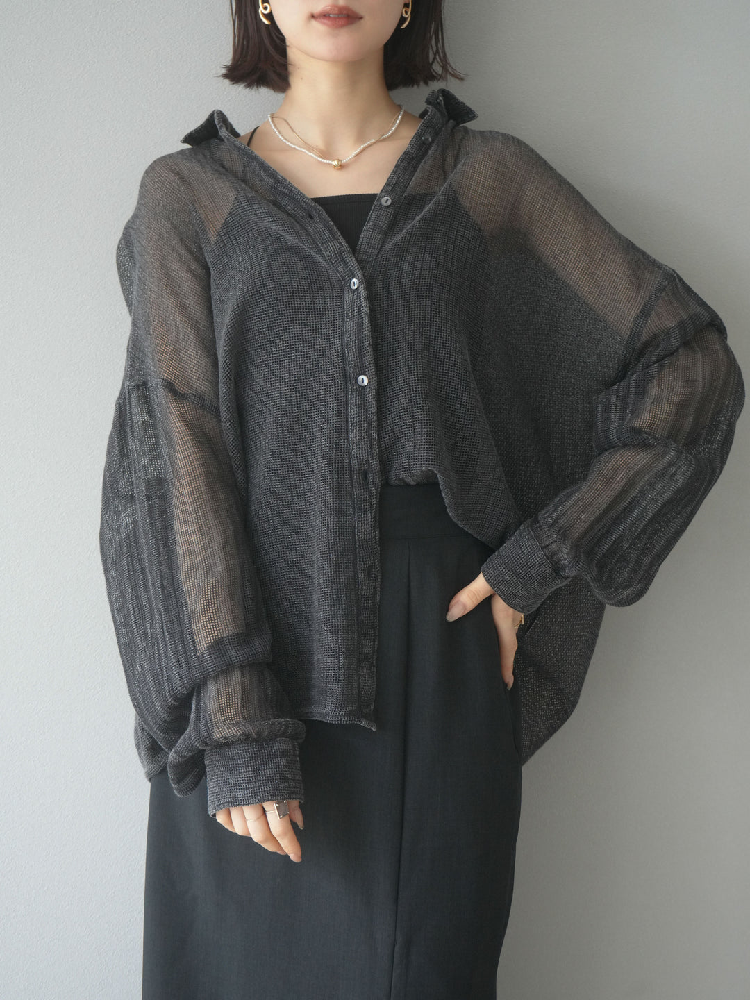 [予約]コットンラメメッシュオーバーシャツ/グレー