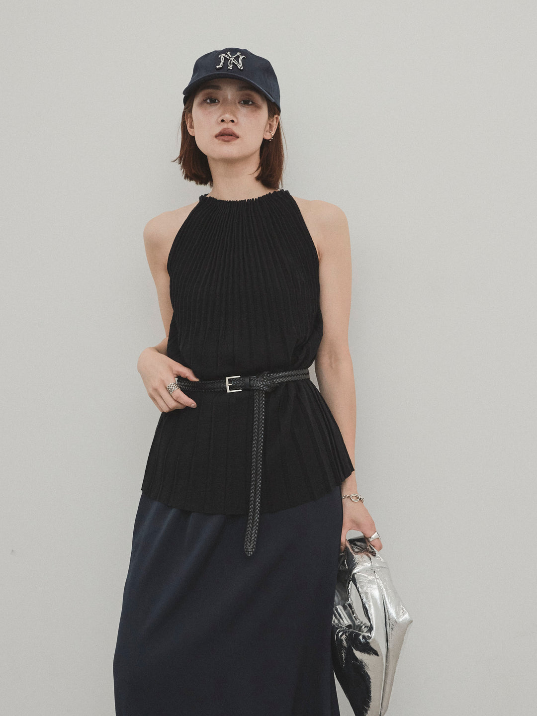 [予約]プリーツニットキャミソール/ブラック