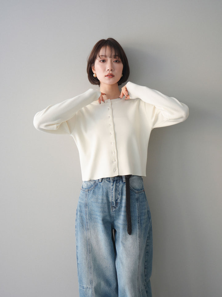[予約]クリアボタンタックニットカーディガン/ivory