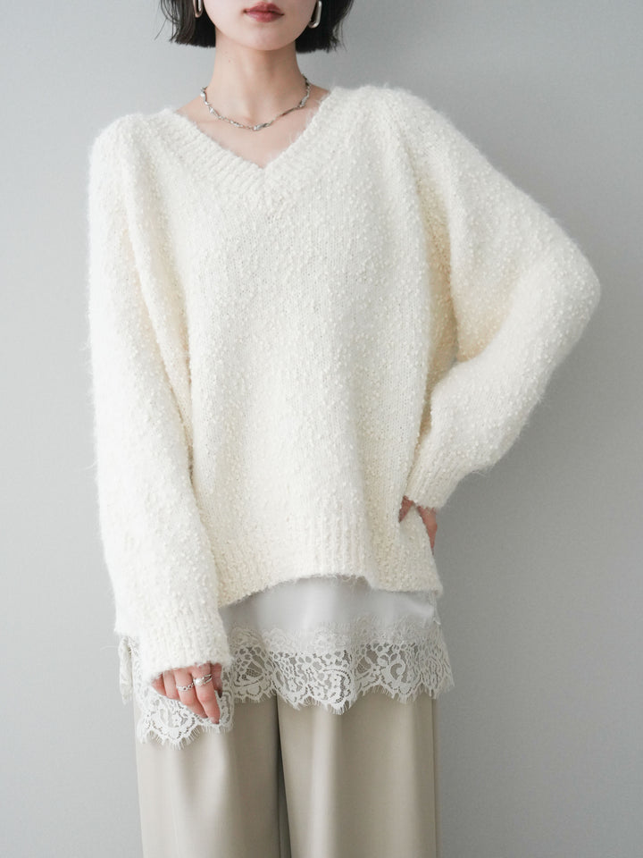 [SET]Vネックスラブニットプルオーバー+選べるアクセセット(2set)