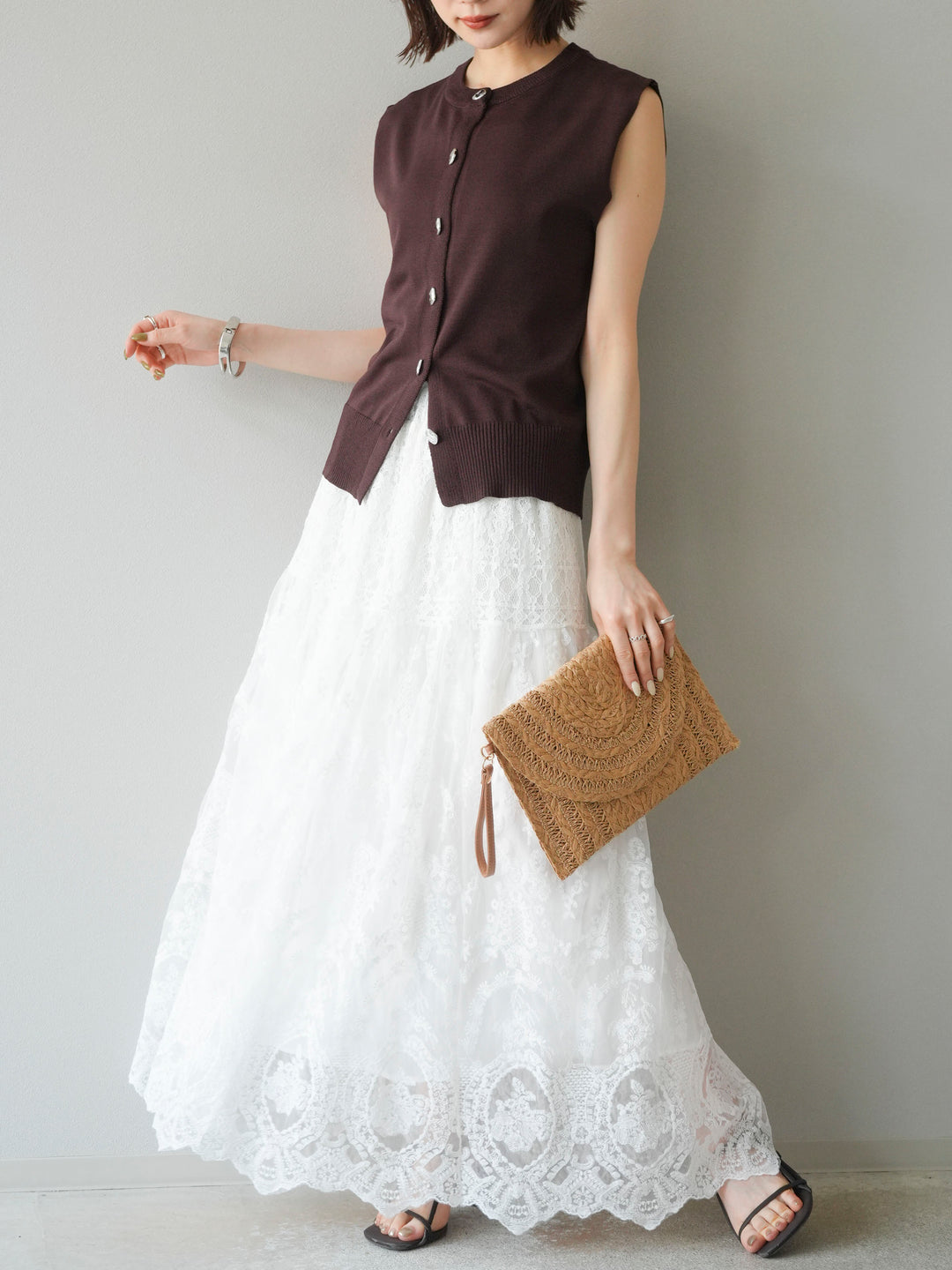 [予約]レースフレアスカート/ホワイト