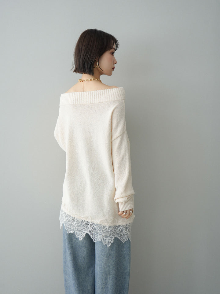 [予約]アシンメトリーレースヘムニットプルオーバー/ivory
