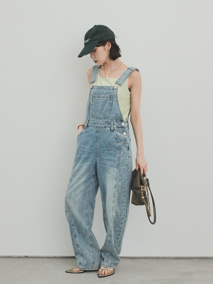 [予約]センターシームデニムサロペット /ライトブルー