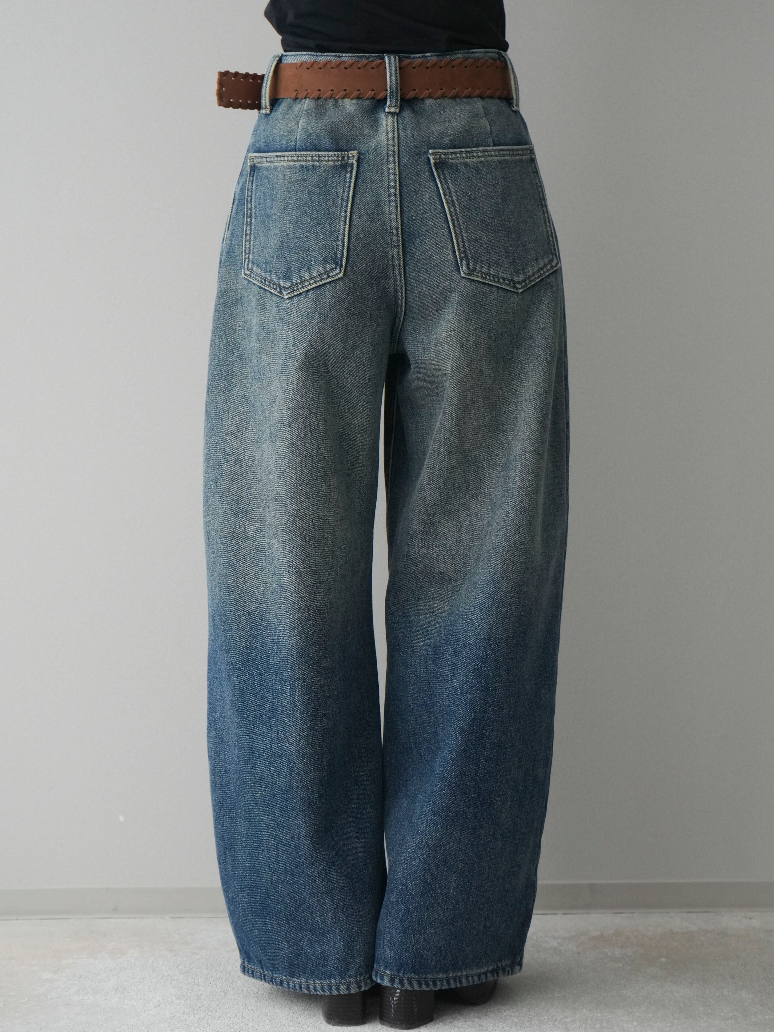 予約]ベルト付ポケット刺繍カーブデニムパンツ/blue – Lumier