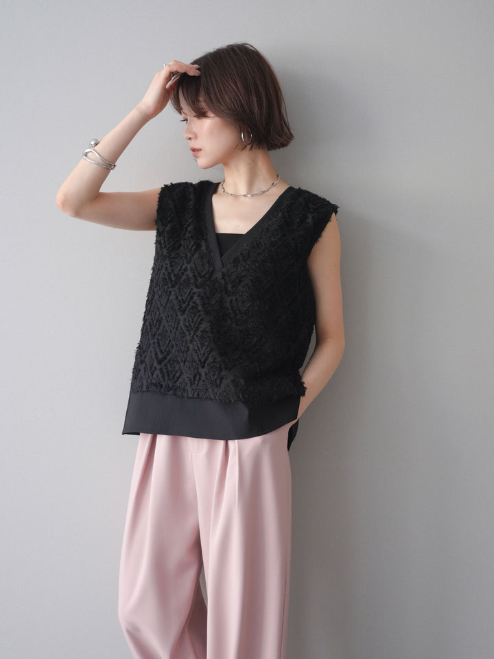 [SET]フリンジレイヤードVネックノースリーブ+選べるアクセセット(2set)