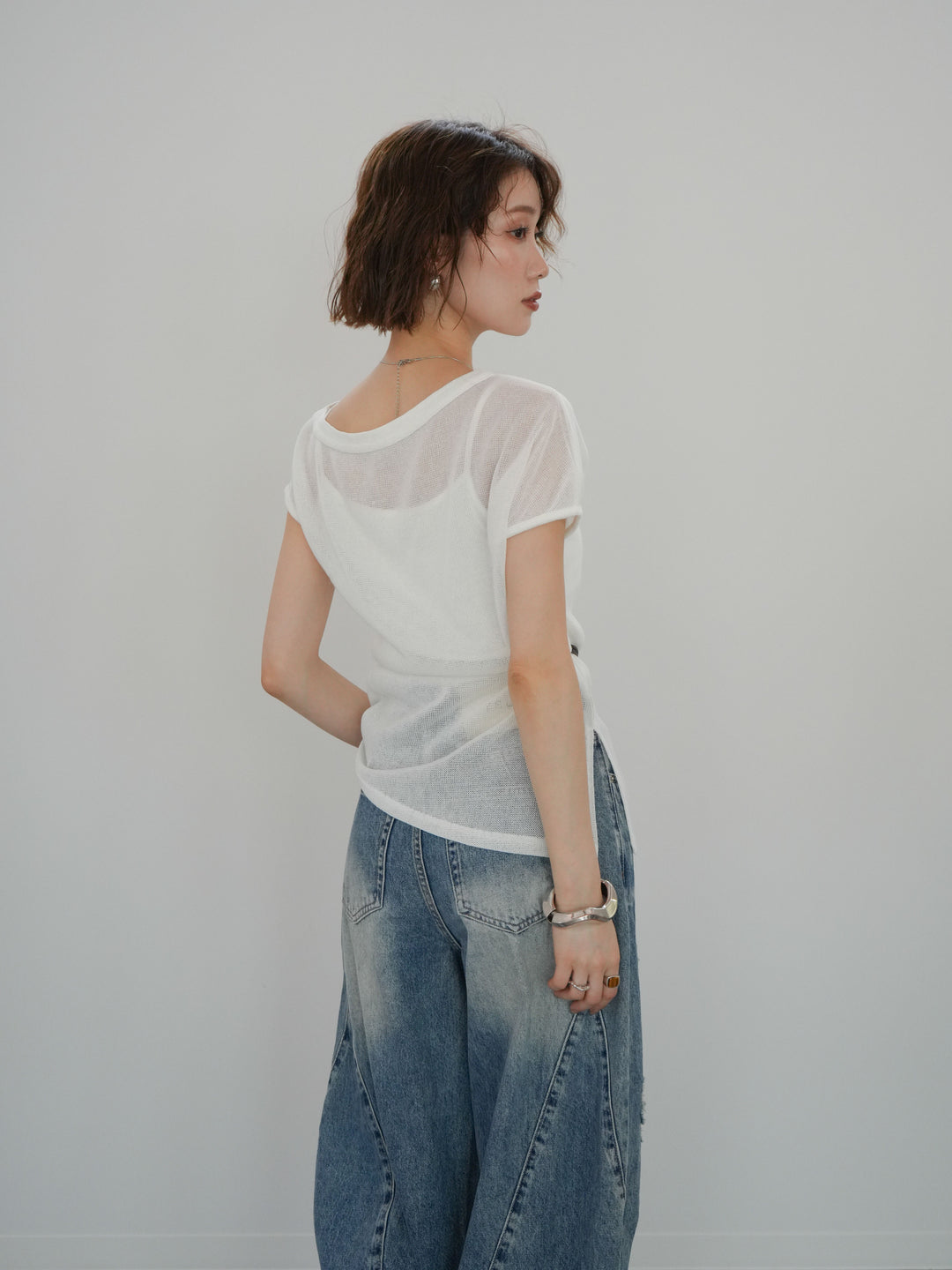 [予約]ベルト付アシメシアーニットトップス/white