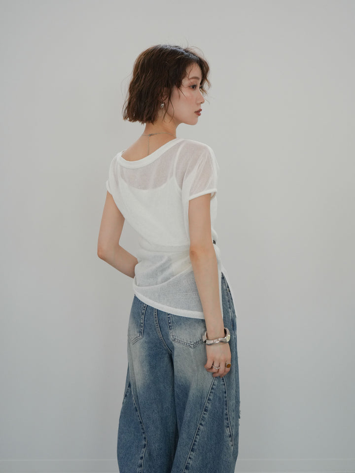 [予約]ベルト付アシメシアーニットトップス/white