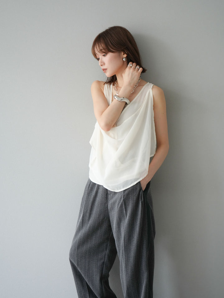 [予約]サイドラインストライプワイドパンツ/チャコール