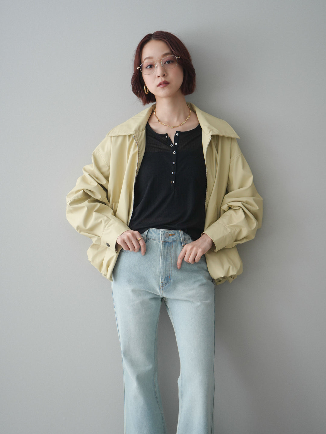 [予約]ウォッシャブルフェイクレザーバルーンジャケット/yellow