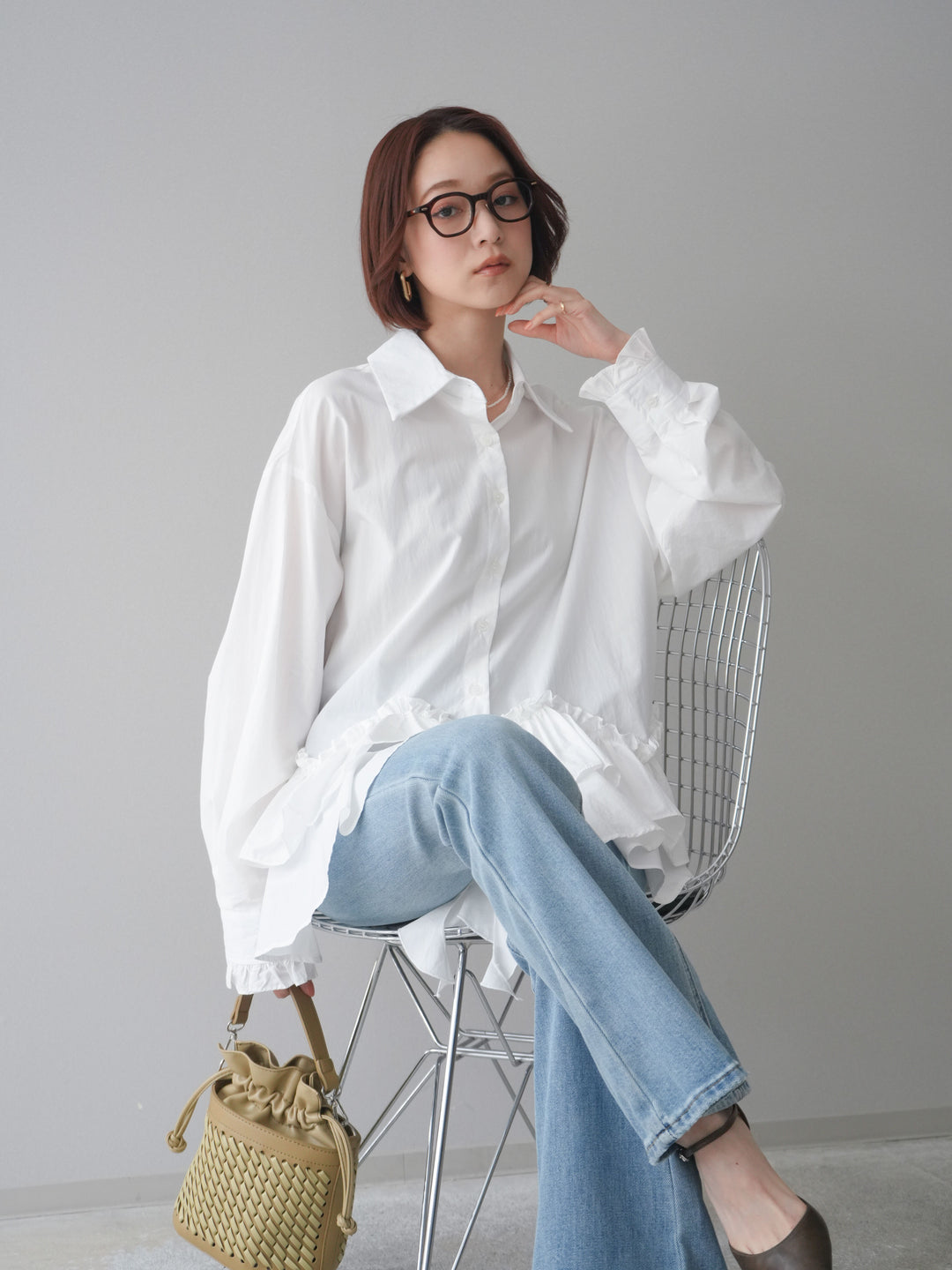 [予約]ラッフルデザインティアードブラウス/white