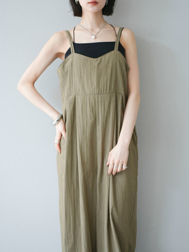 [SET]リネンライクビスチェデザインサロペット+ダブルストラップカットリブブラキャミソール(2set)