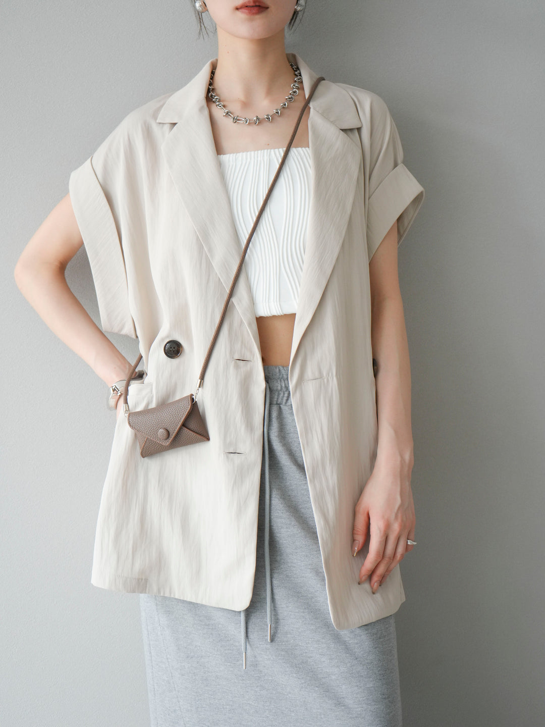 [SET]リネンライクノースリーブダブルジレ+選べるアクセセット(2set)