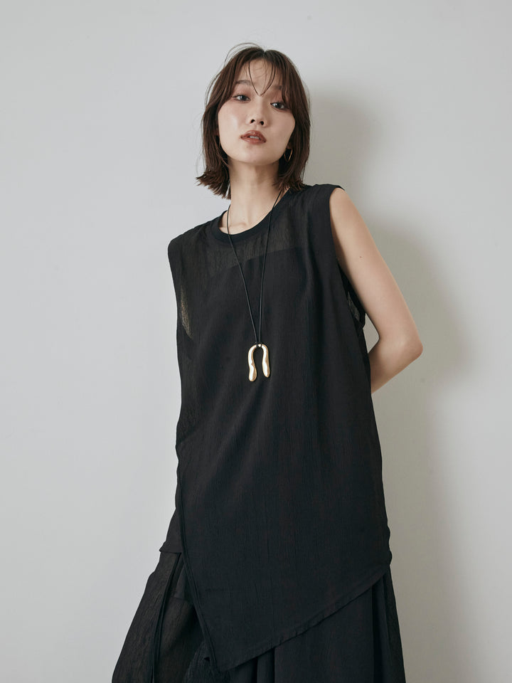 [予約]シアーワッシャーアシンメトリープルオーバー/ブラック